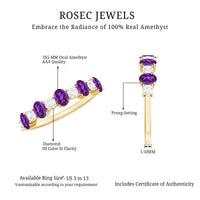 Natural oval amethyst and diamond half eternity ring for women by Rosec Jewels, showcasing sparkling gemstones and elegant design.