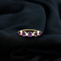Natural oval amethyst diamond half eternity ring for women by Rosec Jewels, featuring a band with alternating amethyst and diamond accents.