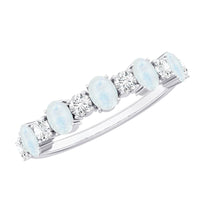 Rosec Jewels 1.5 CT moonstone and diamond semi-eternity ring with alternating stones and a sleek band design.