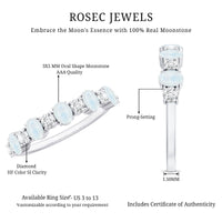 Rosec Jewels 1.5 CT moonstone and diamond semi-eternity ring with alternating stones, elegant band design.