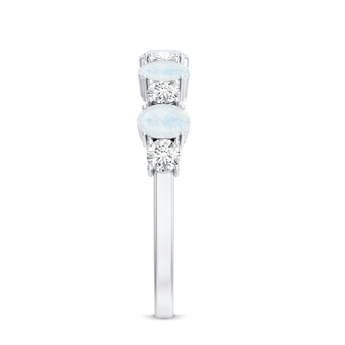Rosec Jewels 1.5 CT moonstone and diamond semi-eternity ring with alternating stones and elegant band design.