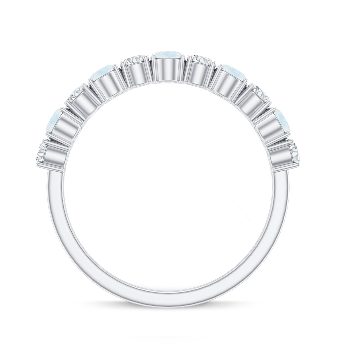 Rosec Jewels 1.5 CT moonstone and diamond semi-eternity ring with alternating gemstones and a sleek band design.