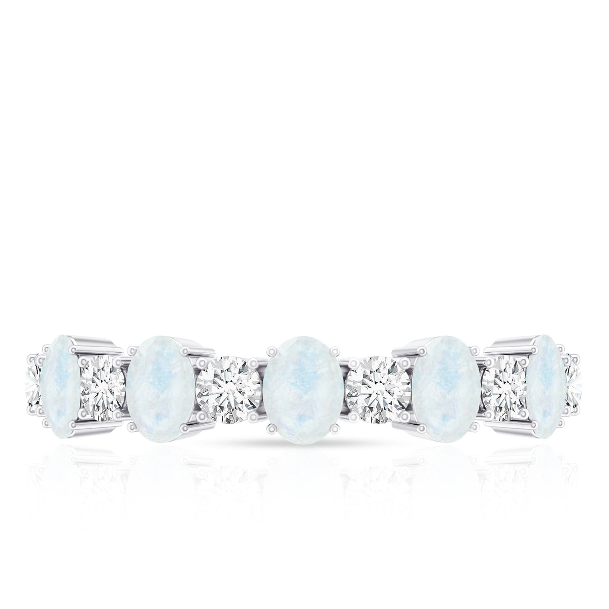 Rosec Jewels 1.5 CT moonstone and diamond semi eternity ring showcasing alternating gemstones in a sleek band.