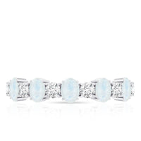 Rosec Jewels 1.5 CT moonstone and diamond semi eternity ring showcasing alternating gemstones in a sleek band.