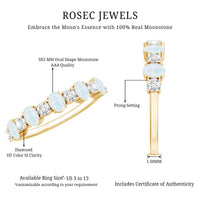 Rosec Jewels 1.5 CT moonstone and diamond semi-eternity ring with alternating stones and a sleek silver band.