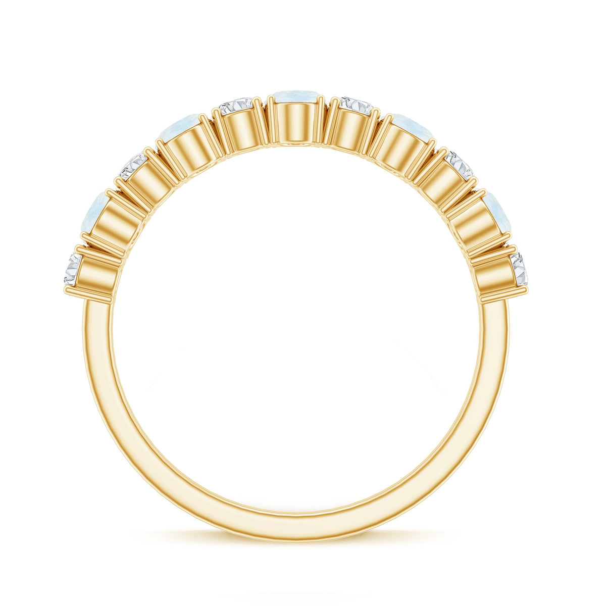 Rosec Jewels 1.5 CT moonstone and diamond semi-eternity ring with alternating stones, elegant and sparkling jewelry piece.