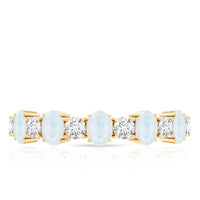 Rosec Jewels 1.5 CT moonstone and diamond semi eternity ring with alternating stones and intricate band design.