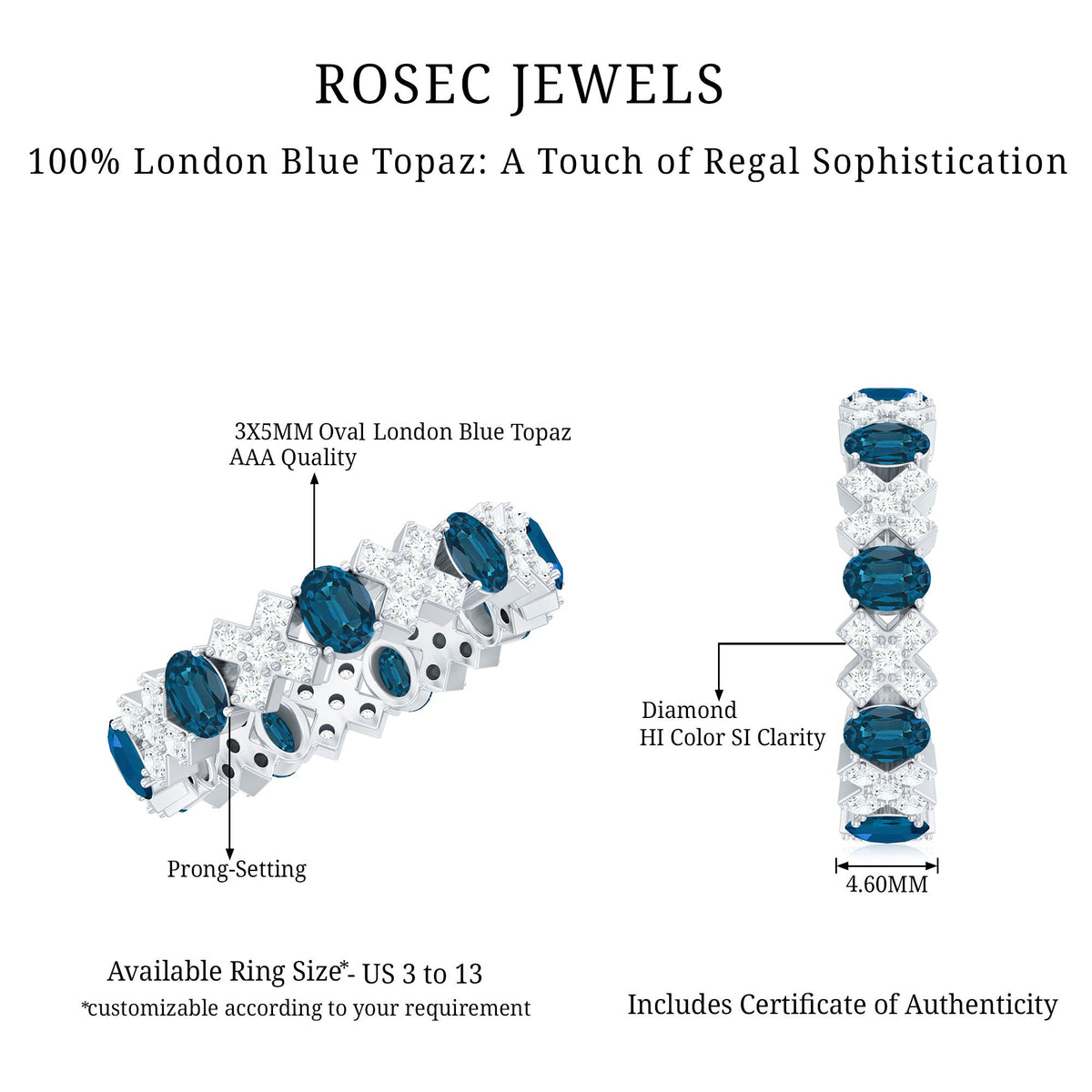 Oval Cut London Blue Topaz Designer Eternity Band with Diamond