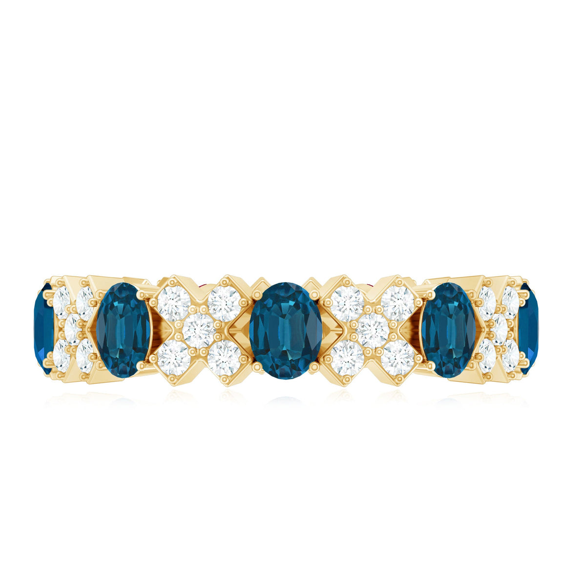 Oval Cut London Blue Topaz Designer Eternity Band with Diamond