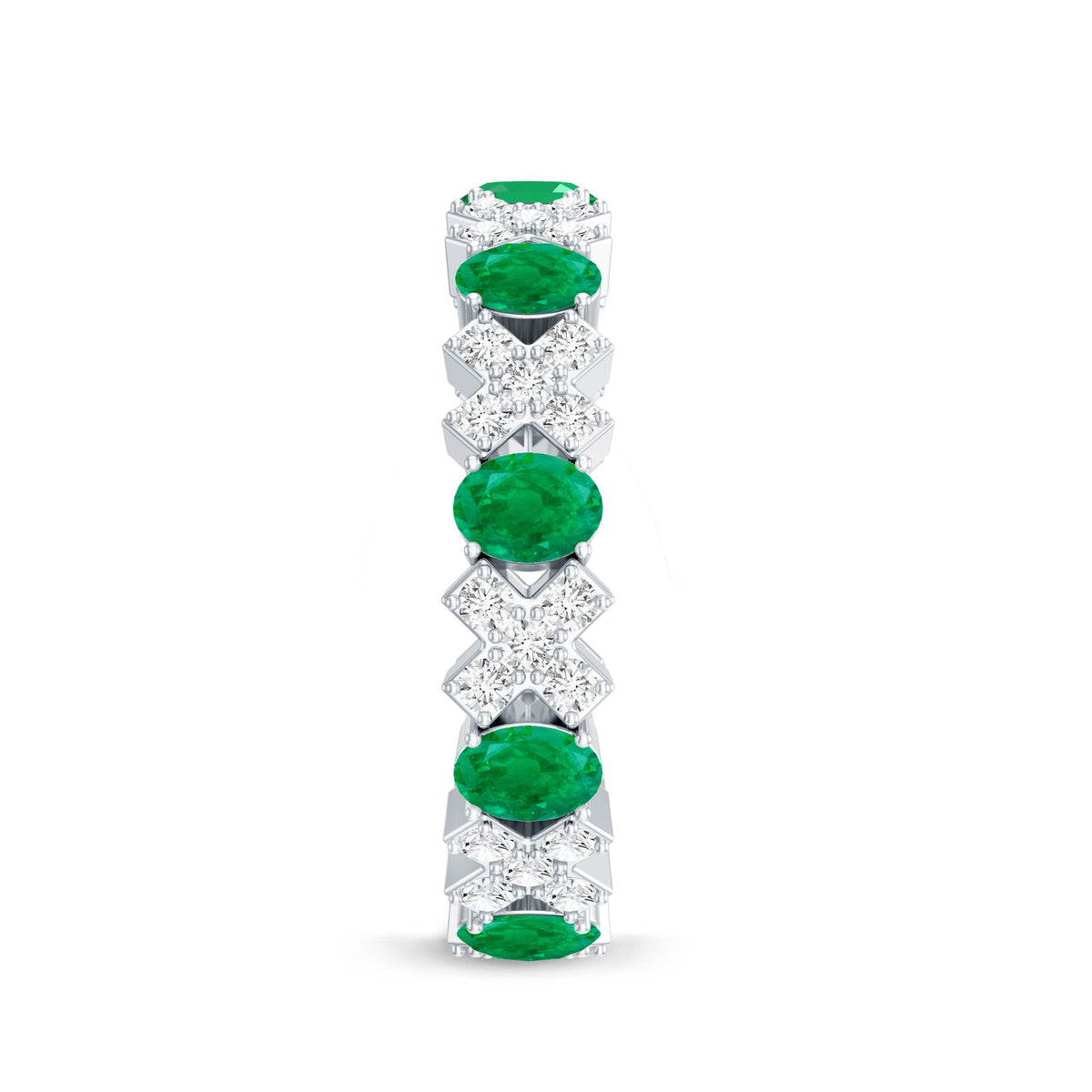 Natural Emerald and Moissanite Designer Eternity Band