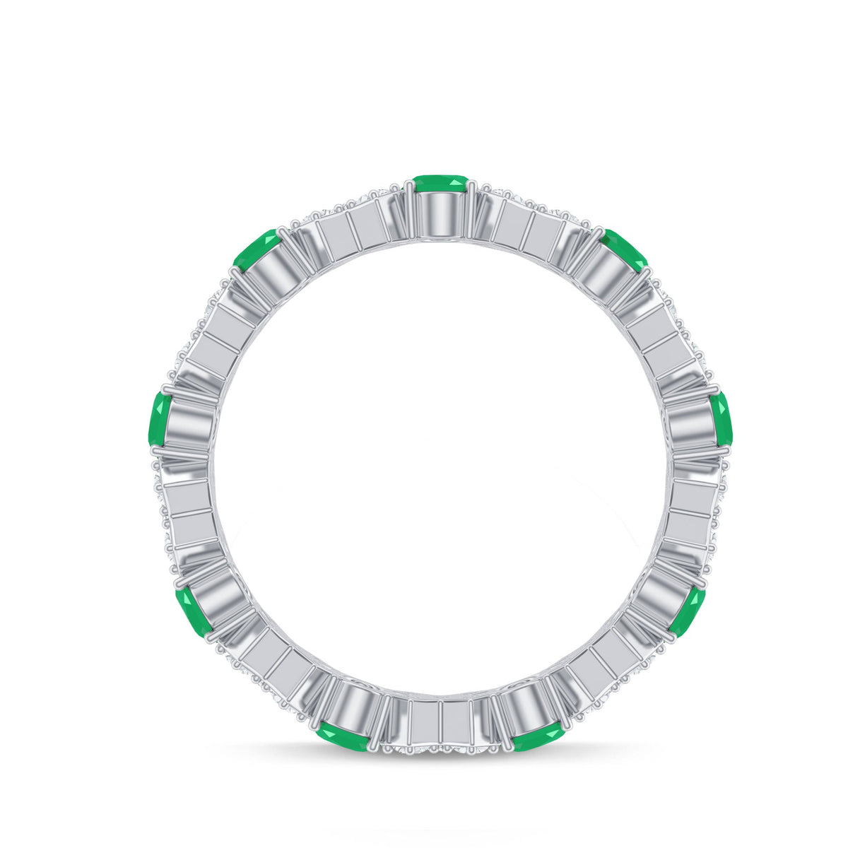 Natural Emerald and Moissanite Designer Eternity Band