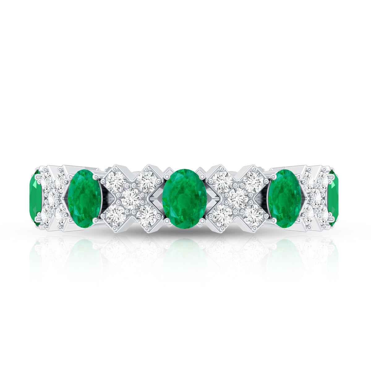 Natural Emerald and Moissanite Designer Eternity Band
