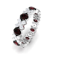 Certified Real Oval Garnet Diamond Eternity Ring