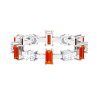 Baguette Cut Lab Grown Orange Sapphire and Diamond Eternity Ring