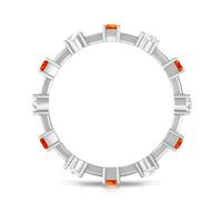Baguette Cut Lab Grown Orange Sapphire and Diamond Eternity Ring
