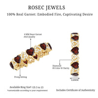 Natural Garnet Diamond Heart Eternity Ring for Anniversary