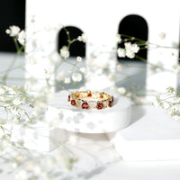 Natural Garnet Diamond Heart Eternity Ring for Anniversary