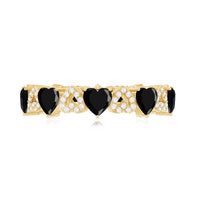 Genuine Black Onyx and Diamond Heart Wedding Band
