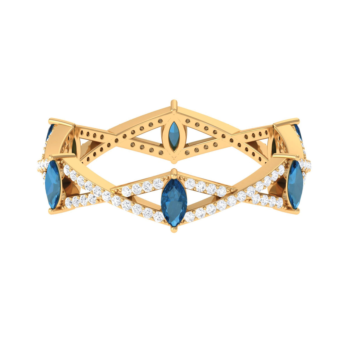 Marquise London Blue Topaz Crossover Eternity Band with Diamond
