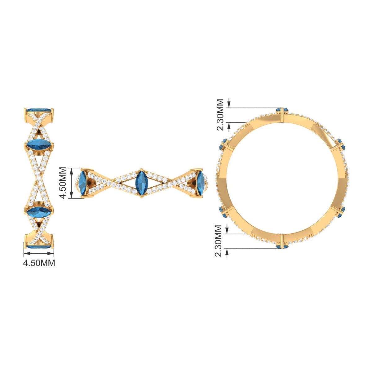 Marquise London Blue Topaz Crossover Eternity Band with Diamond