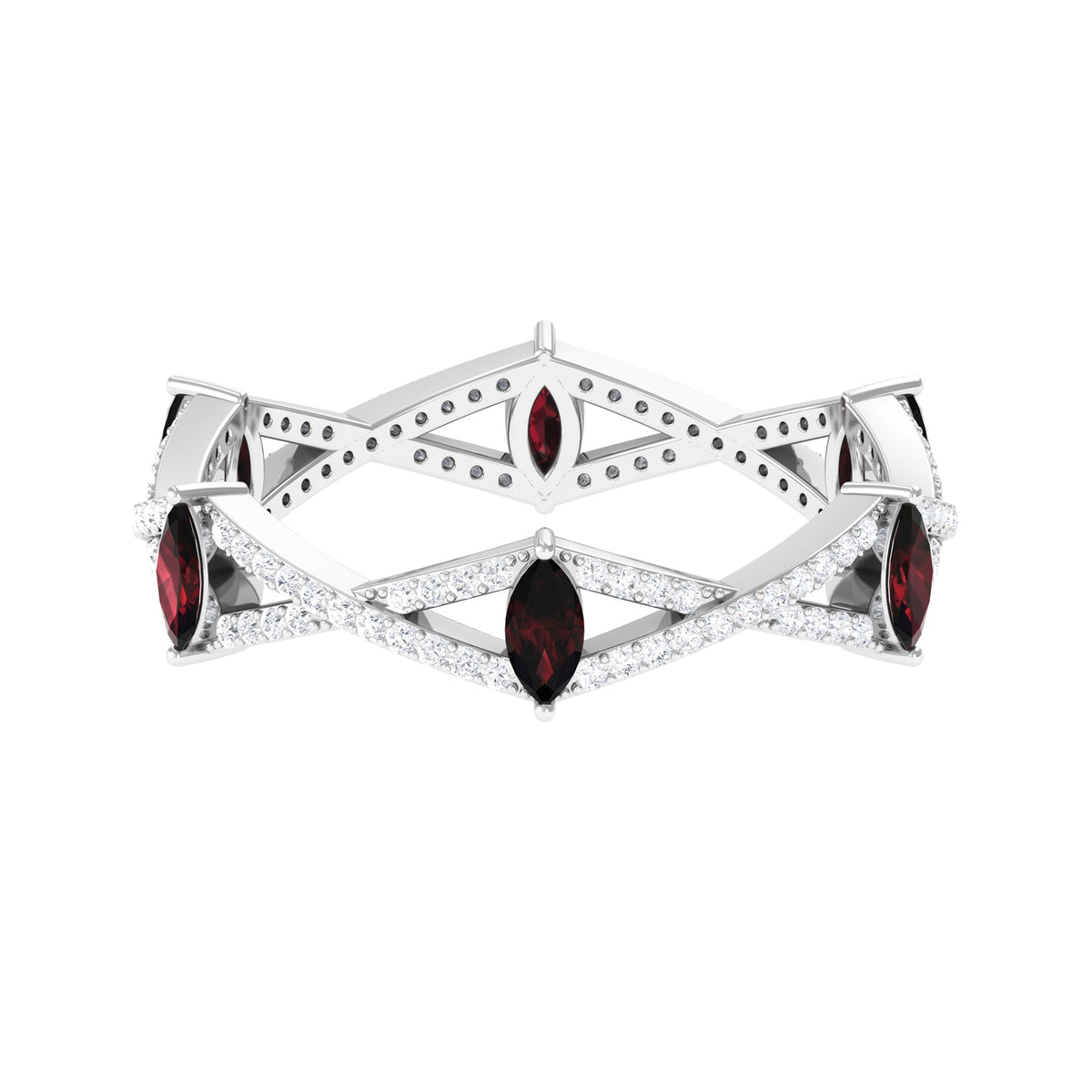 Natural Marquise Garnet Diamond Eternity Ring with Crossover Shank