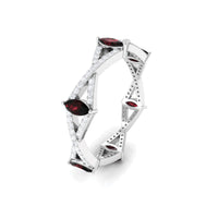 Natural Marquise Garnet Diamond Eternity Ring with Crossover Shank