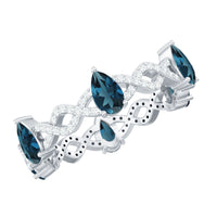 Pear Shape London Blue Topaz Crossover Eternity Band with Diamond