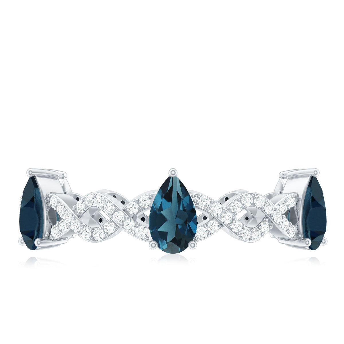 Pear Shape London Blue Topaz Crossover Eternity Band with Diamond