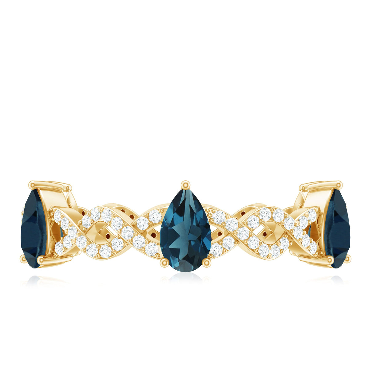 Pear Shape London Blue Topaz Crossover Eternity Band with Diamond