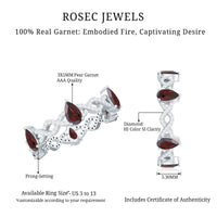 Natural Pear Shape Garnet Diamond Eternity Ring with Crossover Shank
