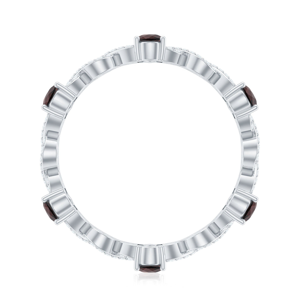 Natural Pear Shape Garnet Diamond Eternity Ring with Crossover Shank