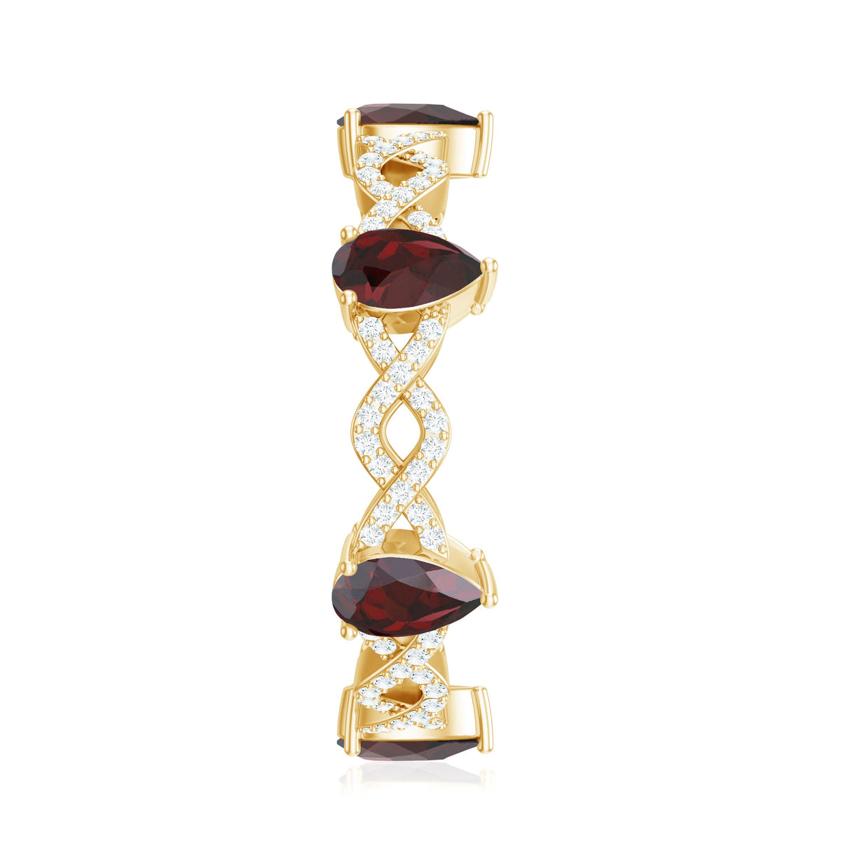 Natural Pear Shape Garnet Diamond Eternity Ring with Crossover Shank
