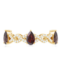Natural Pear Shape Garnet Diamond Eternity Ring with Crossover Shank