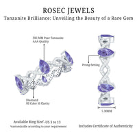 Natural Pear Shape Tanzanite Diamond Eternity Ring with Crossover Shank