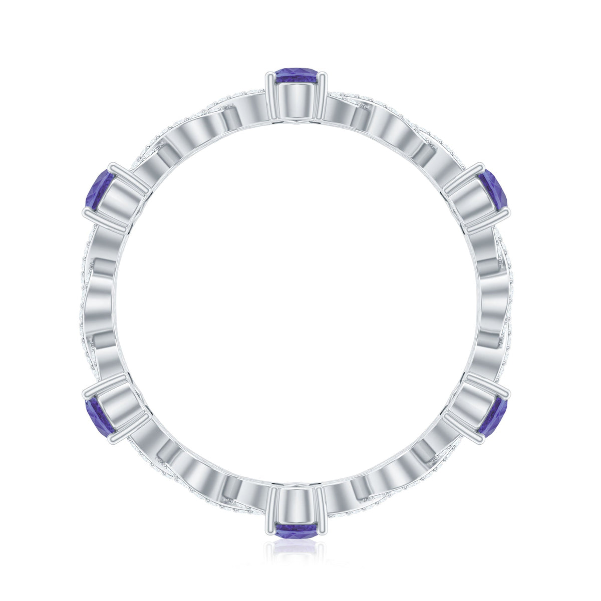 Natural Pear Shape Tanzanite Diamond Eternity Ring with Crossover Shank