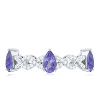 Natural Pear Shape Tanzanite Diamond Eternity Ring with Crossover Shank