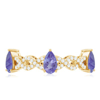 Natural Pear Shape Tanzanite Diamond Eternity Ring with Crossover Shank