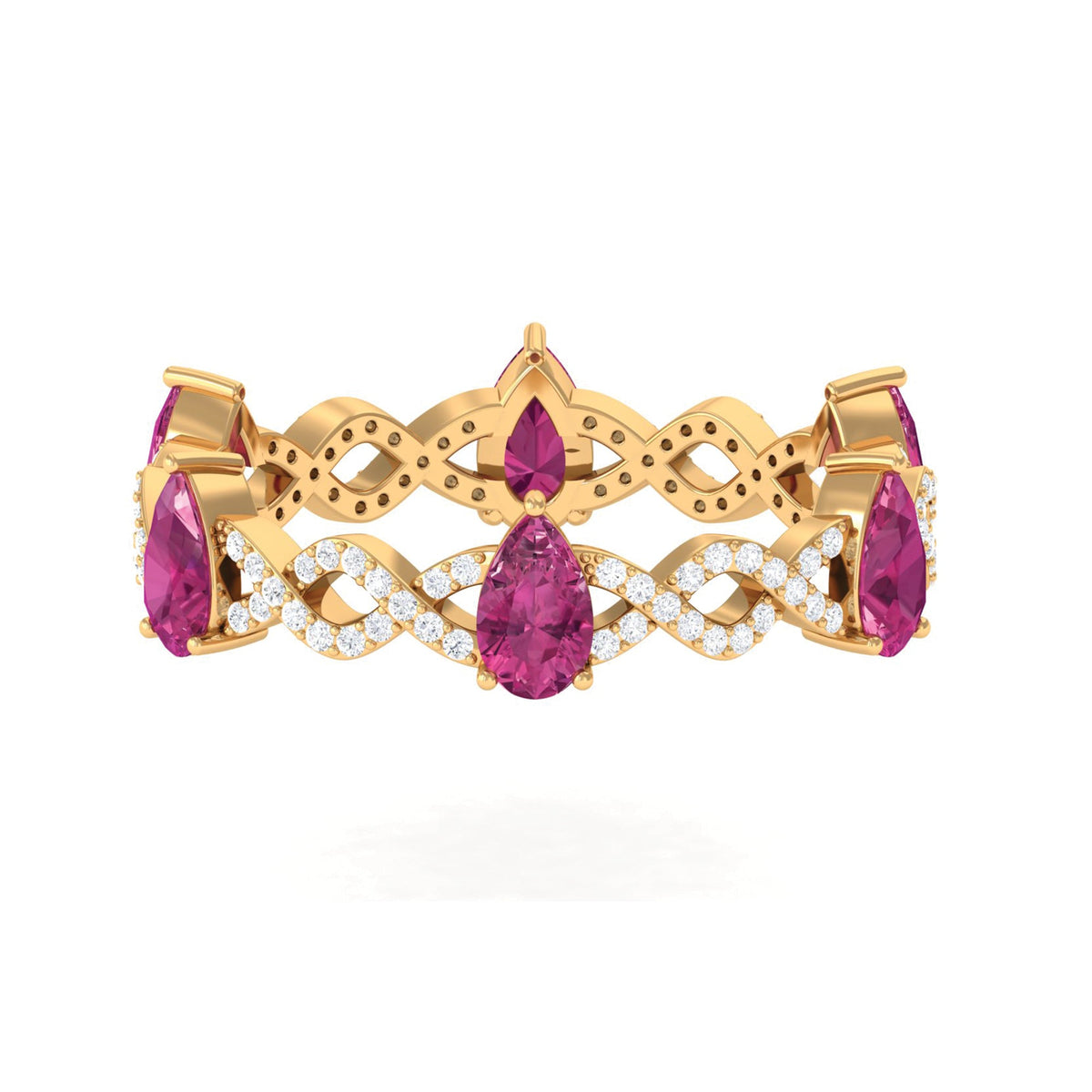 1.50 CT Natural Pink Tourmaline Crossover Eternity Ring with Diamond