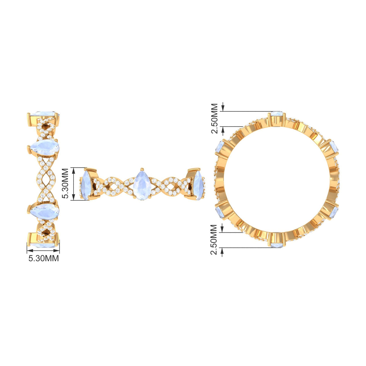 Pear Cut Moonstone and Diamond Crossover Eternity Ring