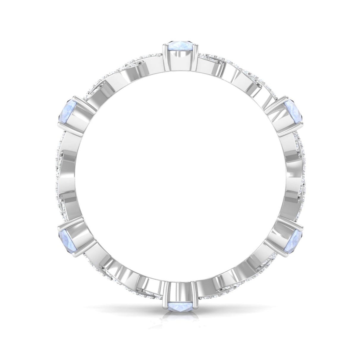 Pear Cut Moonstone and Diamond Crossover Eternity Ring
