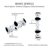 Natural Pear Shape Black Spinel Diamond Eternity Ring with Crossover Band