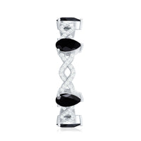 Natural Pear Shape Black Spinel Diamond Eternity Ring with Crossover Band