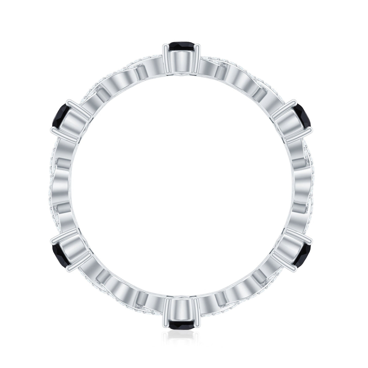 Natural Pear Shape Black Spinel Diamond Eternity Ring with Crossover Band