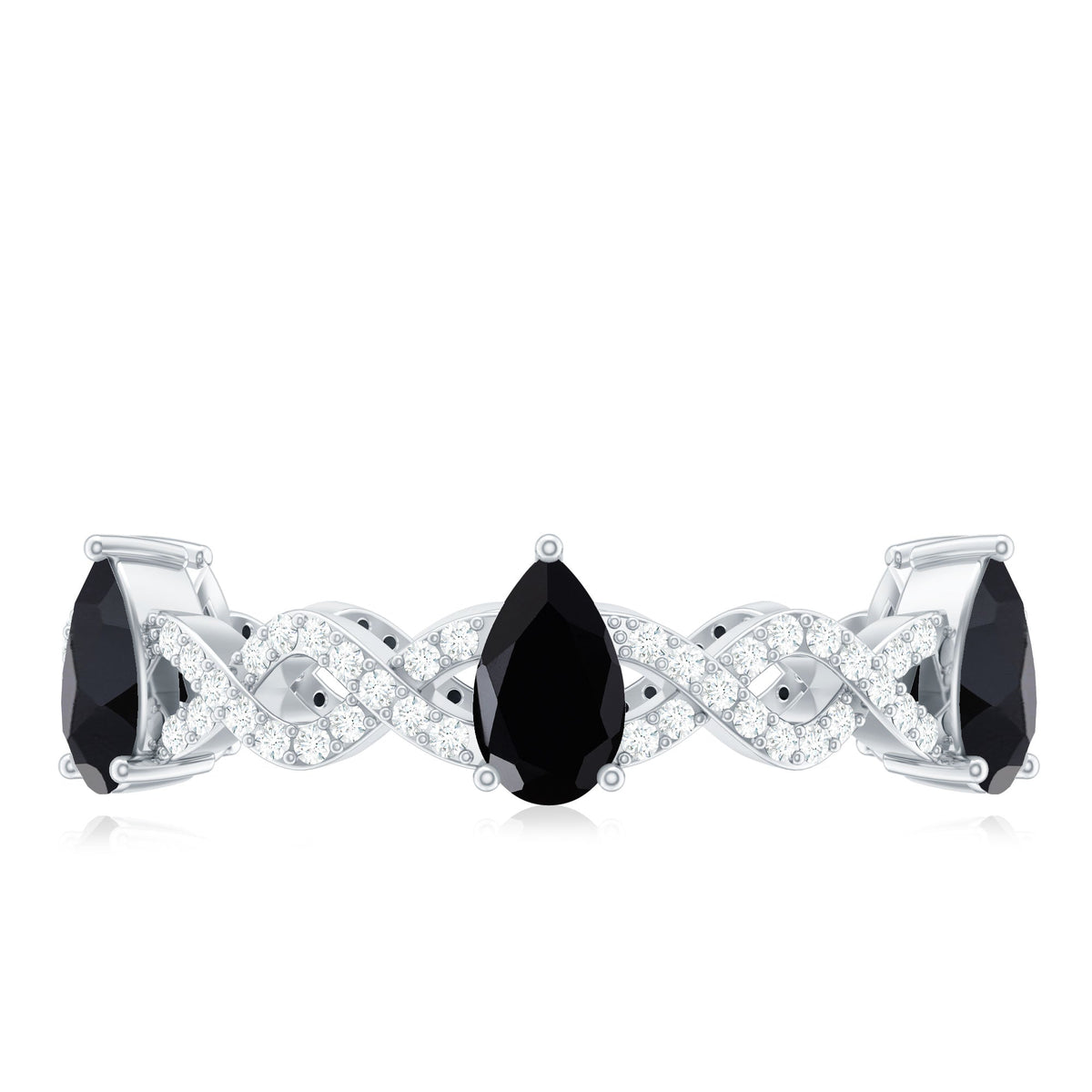 Natural Pear Shape Black Spinel Diamond Eternity Ring with Crossover Band