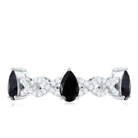 Natural Pear Shape Black Spinel Diamond Eternity Ring with Crossover Band