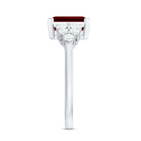 Certified 2.2 Carat Lab Grown Ruby Emerald Cut Engagement Ring with Real Diamond