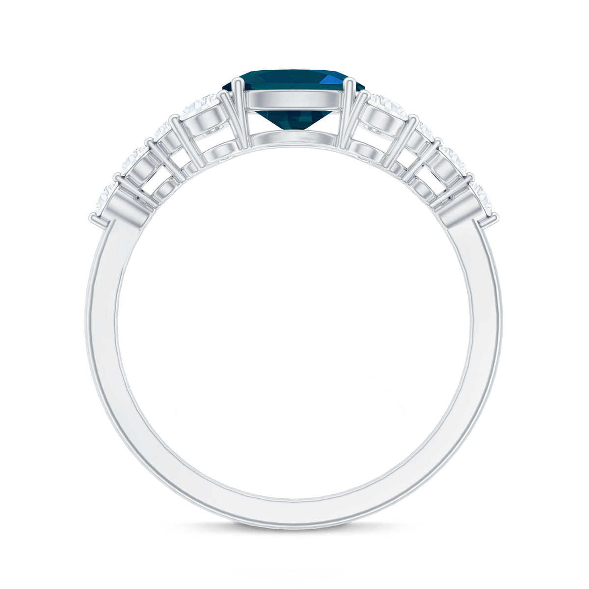 6X8mm Oval Cut London Blue Topaz Promise Ring with Diamond
