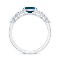 6X8mm Oval Cut London Blue Topaz Promise Ring with Diamond