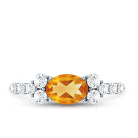 Certified Real Oval Citrine East West Engagement Ring with Diamond