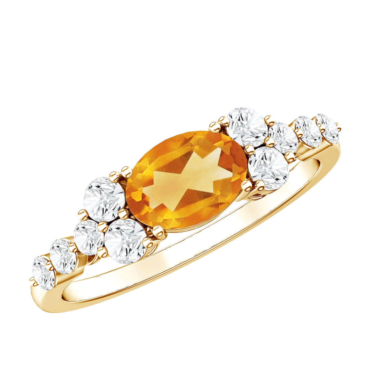 Certified Real Oval Citrine East West Engagement Ring with Diamond